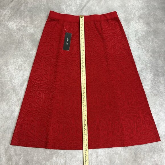 MISOOK Red Textured Knit A-Line Midi Skirt L Pull On Holiday Party NWT - Picture 4 of 7